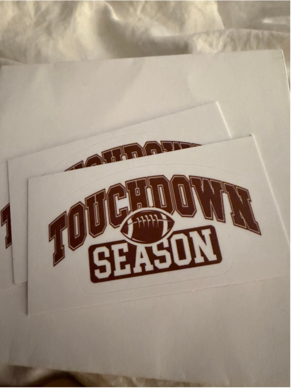 NEW Set of 3 “Touchdown Season” Sticker Waterproof Tumbler Laptop 3”x3”